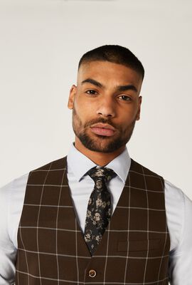 Mens Chocolate Windowpane Suit Vest